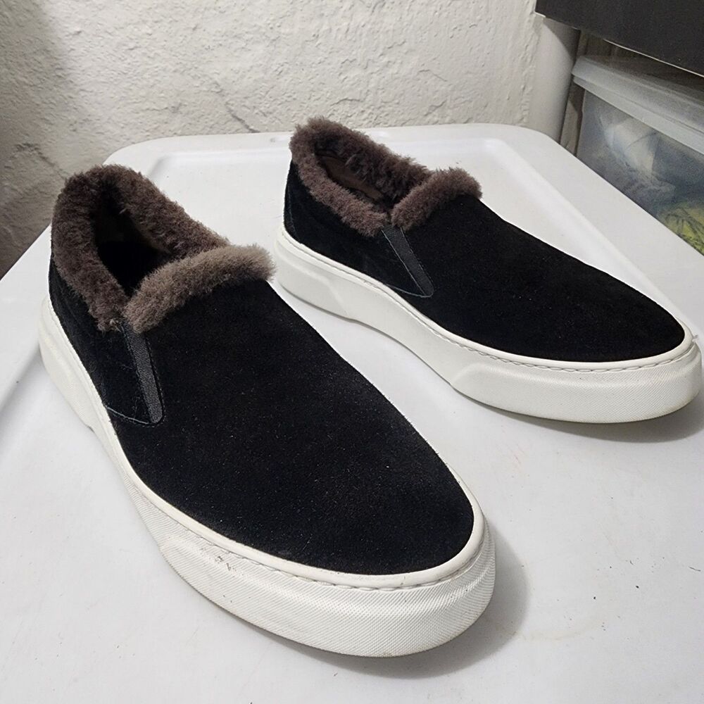 M.GEMI The Cerchio Shearling Black Suede Slip-on Sneakers Fur Womens US 9 EU 40